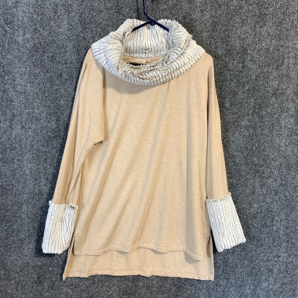 Soft Surroundings Faux Fur Trim Tunic Sweater Womens XL Cozy Luxe Cowl Neck - Picture 2 of 12